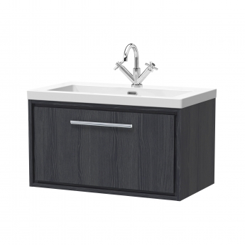 Hudson Reed Lille Wall Hung 1-Drawer Vanity Unit with 1TH Contemporary Basin 800mm Wide - Graphite Grey Woodgrain | Product Image