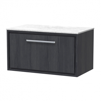 Hudson Reed Lille Wall Hung 1-Drawer Vanity Unit with White Marble Worktop 800mm Wide - Graphite Grey Woodgrain | Product Image