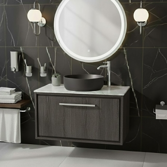 Hudson Reed Lille Wall Hung 1-Drawer Vanity Unit with White Marble Worktop 800mm Wide - Graphite Grey Woodgrain | Product Image