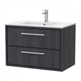 Hudson Reed Lille Wall Hung 2-Drawer Vanity Unit with 1TH Minimalist Basin 800mm Wide - Graphite Grey Woodgrain | Product Image