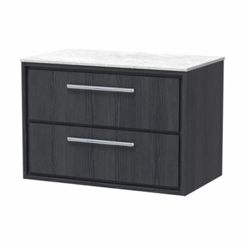 Hudson Reed Lille Wall Hung 2-Drawer Vanity Unit with White Marble Worktop 800mm Wide - Graphite Grey Woodgrain | Product Image