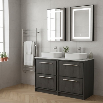 Hudson Reed Lille Floor Standing 4-Drawer Vanity Unit with Grey Marble Worktop 1200mm Wide - Graphite Grey Woodgrain | Product Image
