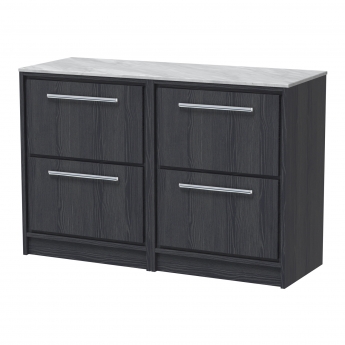 Hudson Reed Lille Floor Standing 4-Drawer Vanity Unit with Grey Marble Worktop 1200mm Wide - Graphite Grey Woodgrain | Product Image