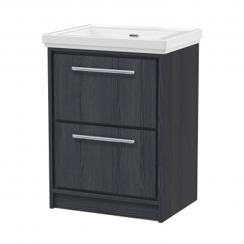 Hudson Reed Lille Floor Standing 2-Drawer Vanity Unit with 0TH Classique Basin 600mm Wide - Graphite Grey Woodgrain | Product Image