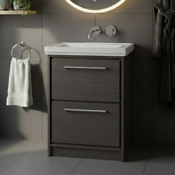 Hudson Reed Lille Floor Standing 2-Drawer Vanity Unit with 0TH Classique Basin 600mm Wide - Graphite Grey Woodgrain | Product Image