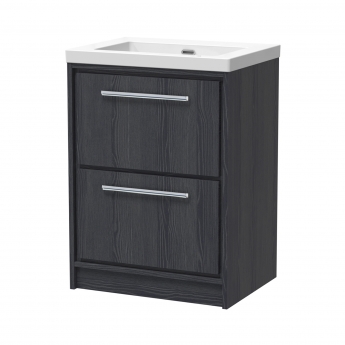 Hudson Reed Lille Floor Standing 2-Drawer Vanity Unit with 0TH Contemporary Basin 600mm Wide - Graphite Grey Woodgrain | Product Image