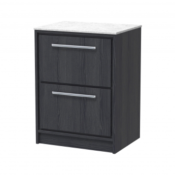 Hudson Reed Lille Floor Standing 2-Drawer Vanity Unit with White Marble Worktop 600mm Wide - Graphite Grey Woodgrain | Product Image