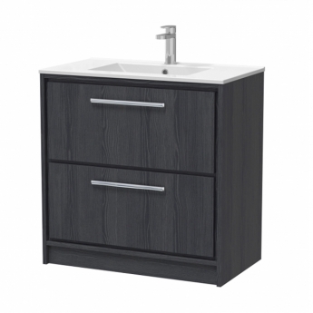 Hudson Reed Lille Floor Standing 2-Drawer Vanity Unit with 1TH Minimalist Basin 800mm Wide - Graphite Grey Woodgrain | Product Image