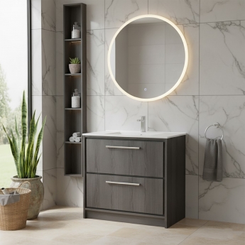 Hudson Reed Lille Floor Standing 2-Drawer Vanity Unit with 1TH Minimalist Basin 800mm Wide - Graphite Grey Woodgrain | Product Image