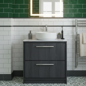 Hudson Reed Lille Floor Standing 2-Drawer Vanity Unit with Grey Marble Worktop 800mm Wide - Graphite Grey Woodgrain | Product Image