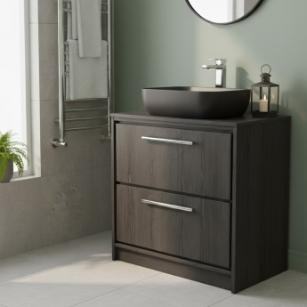Hudson Reed Lille Floor Standing 2-Drawer Vanity Unit with Worktop 800mm Wide - Graphite Grey Woodgrain | Product Image
