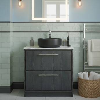 Hudson Reed Lille Floor Standing 2-Drawer Vanity Unit with White Marble Worktop 800mm Wide - Graphite Grey Woodgrain | Product Image
