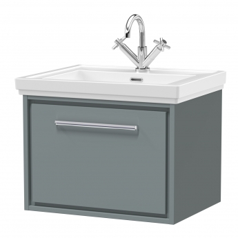 Hudson Reed Lille Wall Hung 1-Drawer Vanity Unit with 1TH Classique Basin 600mm Wide - Coastal Grey | Product Image