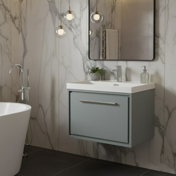 Hudson Reed Lille Wall Hung 1-Drawer Vanity Unit with 1TH Thin-Edge Basin 600mm Wide - Coastal Grey | Product Image