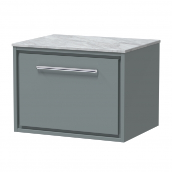 Hudson Reed Lille Wall Hung 1-Drawer Vanity Unit with Grey Marble Worktop 600mm Wide - Coastal Grey | Product Image