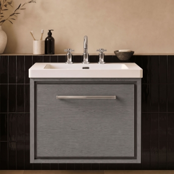 Hudson Reed Lille Wall Hung 1-Drawer Vanity Unit with 3TH Contemporary Basin 600mm Wide - Coastal Grey | Product Image