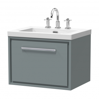 Hudson Reed Lille Wall Hung 1-Drawer Vanity Unit with 3TH Contemporary Basin 600mm Wide - Coastal Grey | Product Image