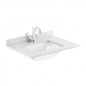 Hudson Reed Lille Wall Hung 1-Drawer Vanity Unit with White Marble Worktop Basin 600mm Wide - Antique Oak | Product Image