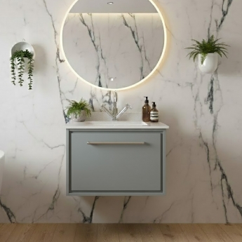 Hudson Reed Lille Wall Hung 1-Drawer Vanity Unit with White Marble Worktop Basin 600mm Wide - Coastal Grey | Product Image