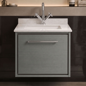 Hudson Reed Lille Wall Hung 1-Drawer Vanity Unit with White Marble Worktop Basin 600mm Wide - Coastal Grey | Product Image