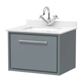 Hudson Reed Lille Wall Hung 1-Drawer Vanity Unit with White Marble Worktop Basin 600mm Wide - Coastal Grey | Product Image