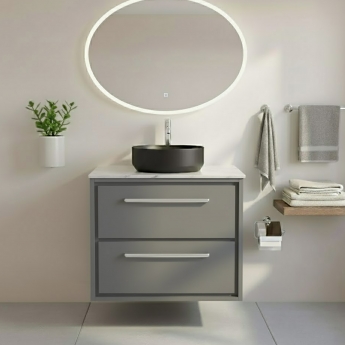 Hudson Reed Lille Wall Hung 2-Drawer Vanity Unit with Carrara Marble Worktop 600mm Wide - Coastal Grey | Product Image