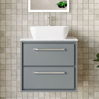 Hudson Reed Lille Wall Hung 2-Drawer Vanity Unit with Carrara Marble Worktop 600mm Wide - Coastal Grey | Product Image
