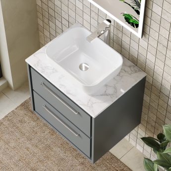 Hudson Reed Lille Wall Hung 2-Drawer Vanity Unit with Carrara Marble Worktop 600mm Wide - Coastal Grey | Product Image