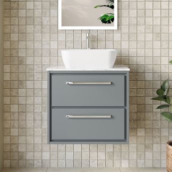Hudson Reed Lille Wall Hung 2-Drawer Vanity Unit with Carrara Marble Worktop 600mm Wide - Coastal Grey | Product Image