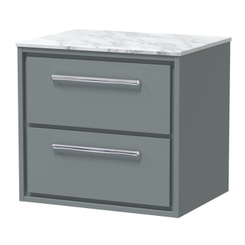 Hudson Reed Lille Wall Hung 2-Drawer Vanity Unit with Carrara Marble Worktop 600mm Wide - Coastal Grey | Product Image
