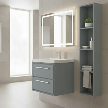 Hudson Reed Lille Wall Hung 2-Drawer Vanity Unit with 1TH Thin-Edge Basin 600mm Wide - Coastal Grey | Product Image