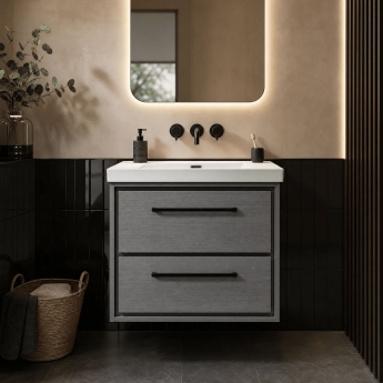 Hudson Reed Lille Wall Hung 2-Drawer Vanity Unit with 1TH Thin-Edge Basin 600mm Wide - Coastal Grey | Product Image