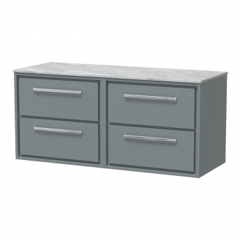 Hudson Reed Lille Wall Hung 4-Drawer Vanity Unit with Grey Marble Worktop 1200mm Wide - Coastal Grey | Product Image
