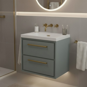 Hudson Reed Lille Wall Hung 2-Drawer Vanity Unit with 0TH Contemporary Basin 600mm Wide - Coastal Grey | Product Image