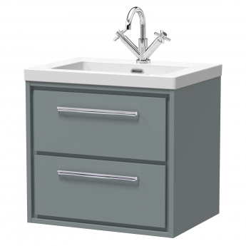 Hudson Reed Lille Wall Hung 2-Drawer Vanity Unit with 1TH Contemporary Basin 600mm Wide - Coastal Grey | Product Image