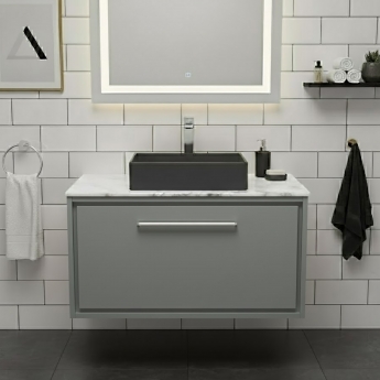 Hudson Reed Lille Wall Hung 1-Drawer Vanity Unit with Carrara Marble Worktop 800mm Wide - Coastal Grey | Product Image