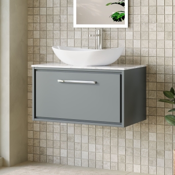 Hudson Reed Lille Wall Hung 1-Drawer Vanity Unit with Carrara Marble Worktop 800mm Wide - Coastal Grey | Product Image