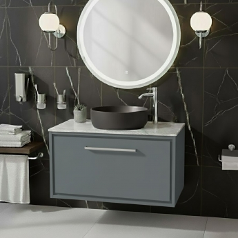 Hudson Reed Lille Wall Hung 1-Drawer Vanity Unit with White Marble Worktop 800mm Wide - Coastal Grey | Product Image