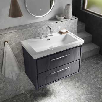 Hudson Reed Lille Wall Hung 2-Drawer Vanity Unit with 3TH Classique Basin 800mm Wide - Pebble Grey | Product Image