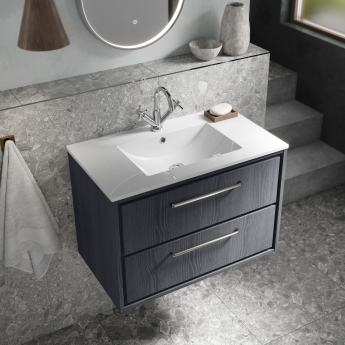 Hudson Reed Lille Wall Hung 2-Drawer Vanity Unit with 1TH Minimalist Basin 800mm Wide - Fern Green | Product Image