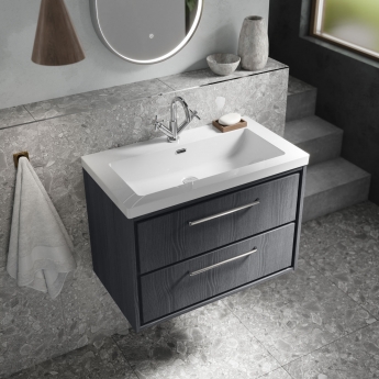 Hudson Reed Lille Wall Hung 2-Drawer Vanity Unit with 1TH Contemporary Basin 800mm Wide - Coastal Grey | Product Image