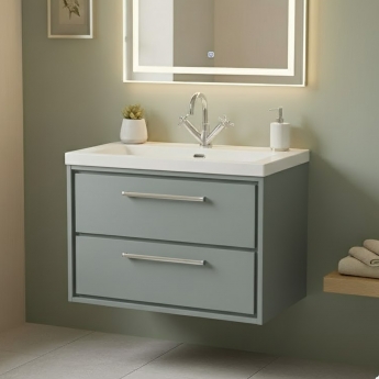 Hudson Reed Lille Wall Hung 2-Drawer Vanity Unit with 1TH Contemporary Basin 800mm Wide - Coastal Grey | Product Image