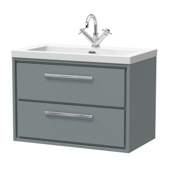 Hudson Reed Lille Wall Hung 2-Drawer Vanity Unit with 1TH Contemporary Basin 800mm Wide - Coastal Grey | Product Image