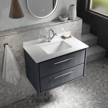 Hudson Reed Lille Wall Hung 2-Drawer Vanity Unit with White Marble Worktop Basin 800mm Wide - Coastal Grey | Product Image