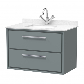 Hudson Reed Lille Wall Hung 2-Drawer Vanity Unit with White Marble Worktop Basin 800mm Wide - Coastal Grey | Product Image