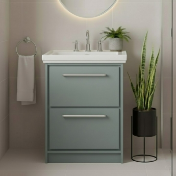 Hudson Reed Lille Floor Standing 2-Drawer Vanity Unit with 3TH Classique Basin 600mm Wide - Coastal Grey | Product Image