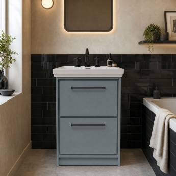 Hudson Reed Lille Floor Standing 2-Drawer Vanity Unit with 3TH Classique Basin 600mm Wide - Coastal Grey | Product Image