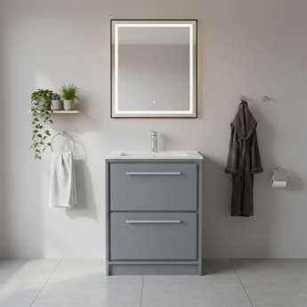 Hudson Reed Lille Floor Standing 2-Drawer Vanity Unit with 1TH Minimalist Basin 600mm Wide - Coastal Grey | Product Image