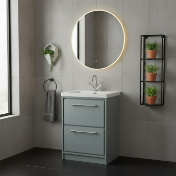 Hudson Reed Lille Floor Standing 2-Drawer Vanity Unit with 1TH Contemporary Basin 600mm Wide - Coastal Grey | Product Image