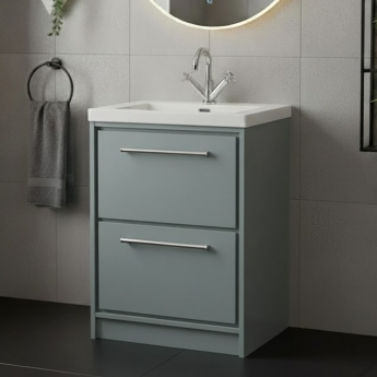 Hudson Reed Lille Floor Standing 2-Drawer Vanity Unit with 1TH Contemporary Basin 600mm Wide - Coastal Grey | Product Image